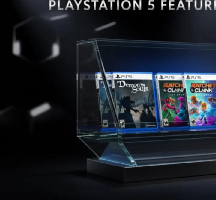 Tematikus PlayStation 5 játék kollekciók futurisztikus vizuális montázsa