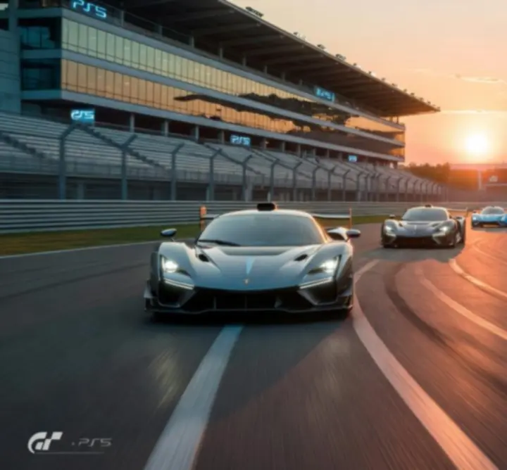 Gran Turismo 7 nagysebességű verseny részletes autókkal és pályával