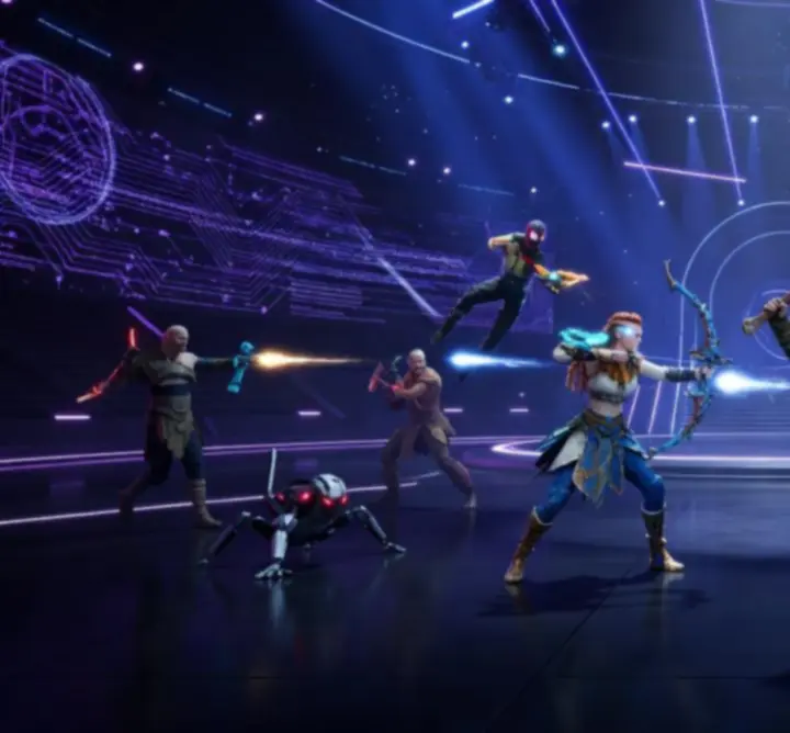 Multiplayer aréna PS5 játékok neon fényekkel és online harctérrel