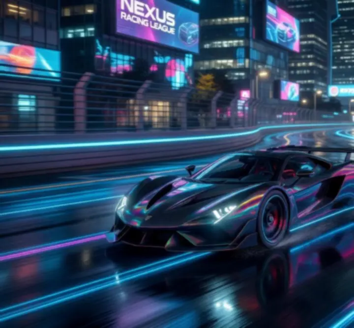 PS5 versenyjátékok neon városi pályákkal és szupersportautókkal