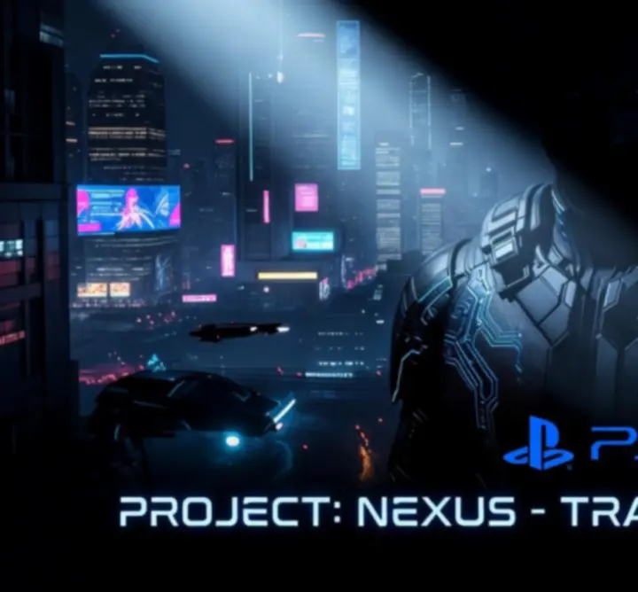 Közelgő PlayStation 5 játék előzeteseket bemutató promókép, futurisztikus logóval